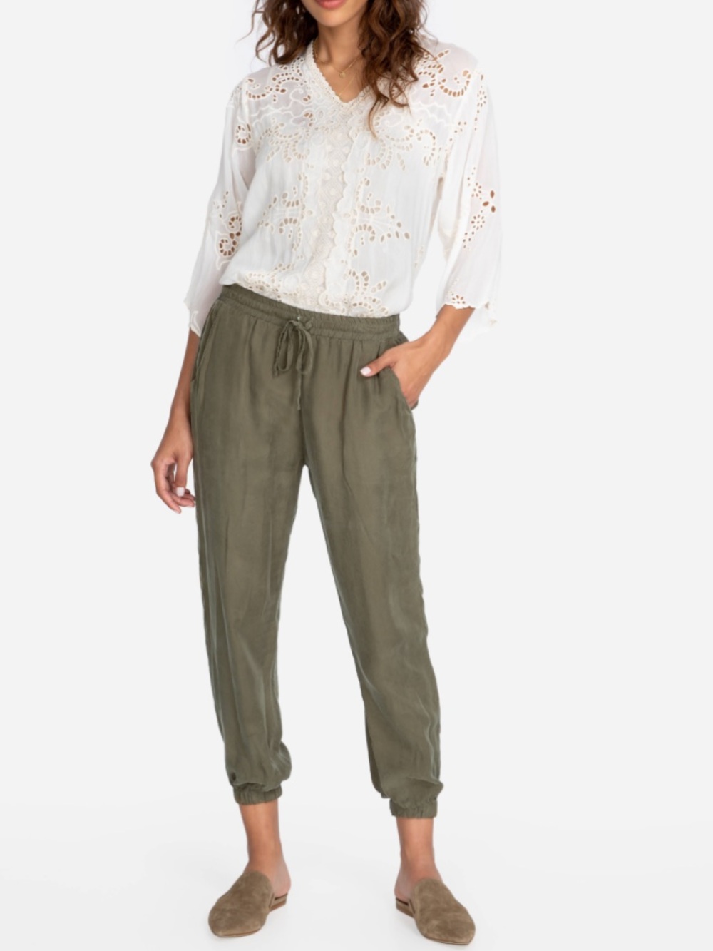 JOHNNY WAS Olive Green Linen Blend Jogger Pants Size Large